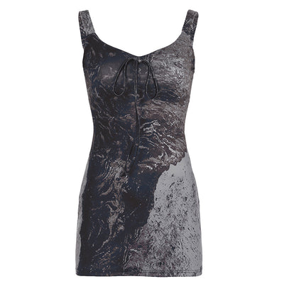 Post-Apocalyptic Dark Style Sand-Flowing Bowknot Mid-Length Strapless V-Neck Tied Backless Retro Dress