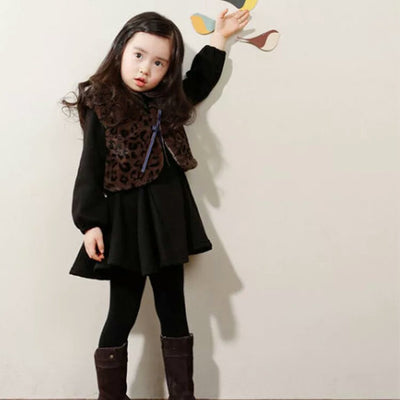 S4C Winter Girls Dress Thicken Girls Warm Cotton A letter Dress Kids Cute Style Comfortable material big Peplum with Dress GA