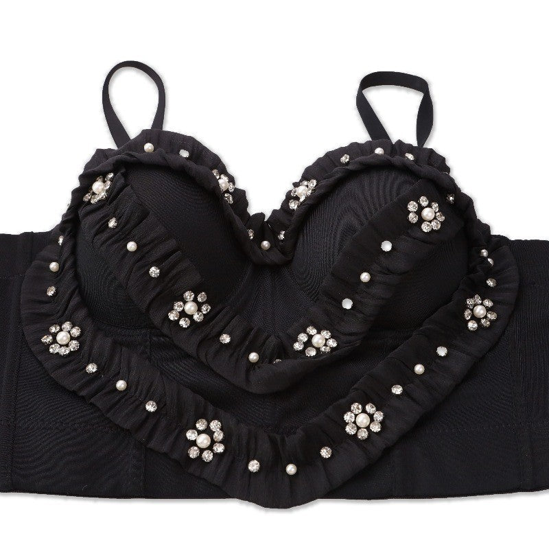 Women Rinestones and Diamond Lace Trim Bra