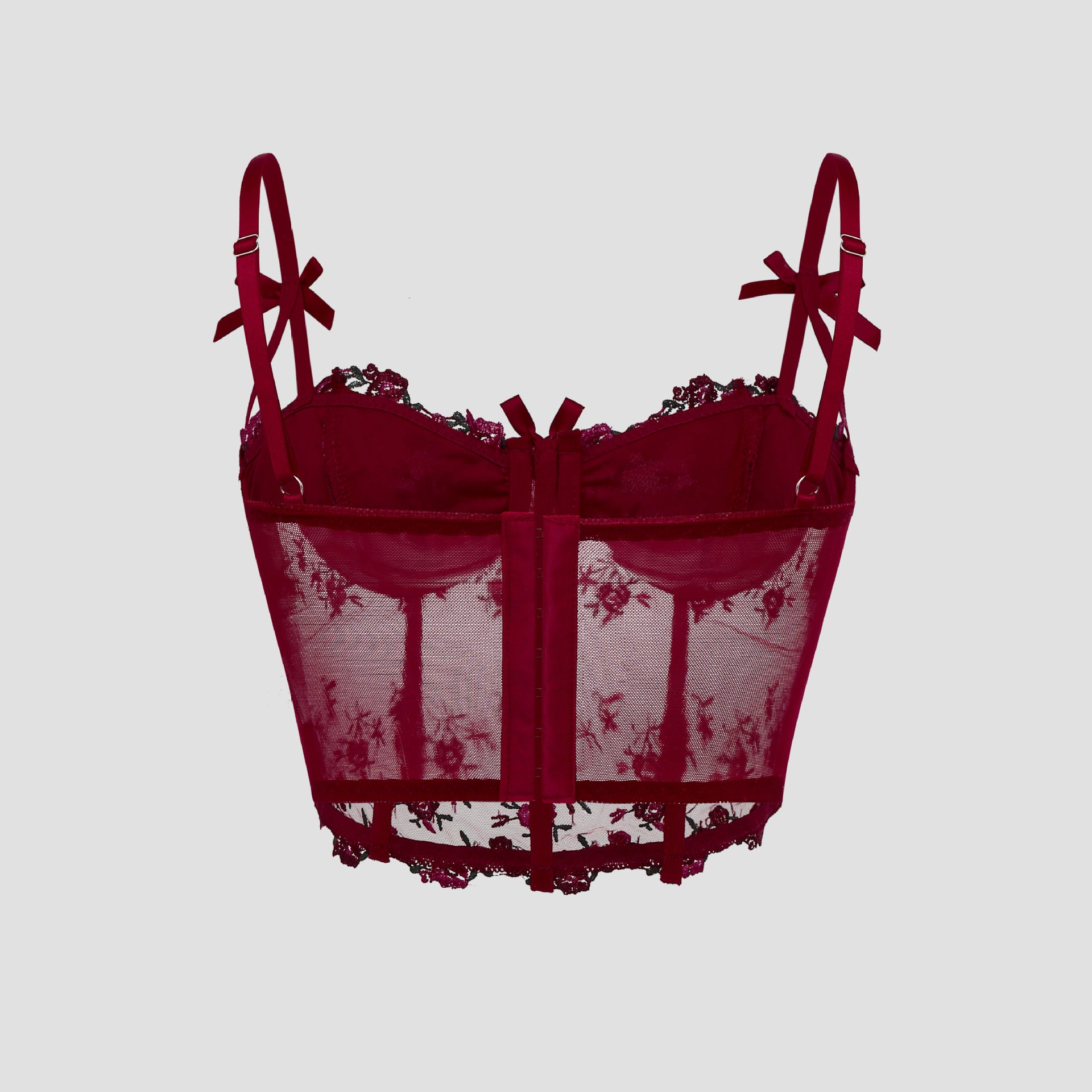 Sheer Embroidered Butterfly Vest – Floral Mesh Bow-Tie Corset Top for Women