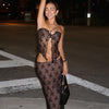 S4C Lace embroidery sexy tie strapless floor length long skirt three piece set for women