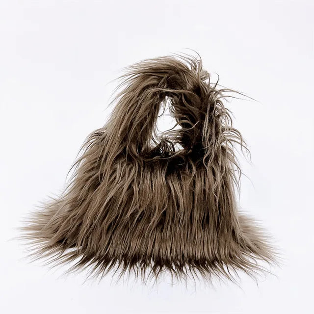 Twisted Faux Fur Shoulder Bag – Y2K Plush Chaos, Korean Streetcore Winter Tote Description:  Unleash the twisted twin of cozy. This faux fur shoulder bag isn’t soft—it’s savage. Born from the shadow grid of SICK4CASH®, this Y2K-