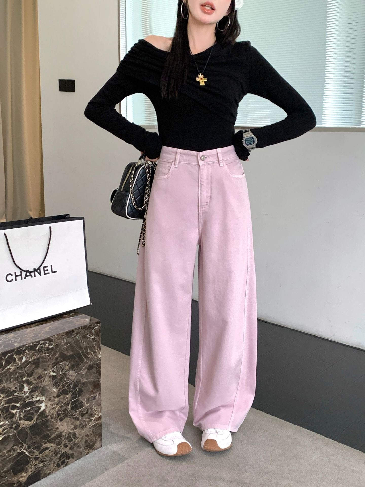 White Flare Denim Pants – High-Quality Korean Wide-Leg Trousers for Women