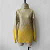 High neck gradient hot silver checkered sweater pullover for casual women's wear
