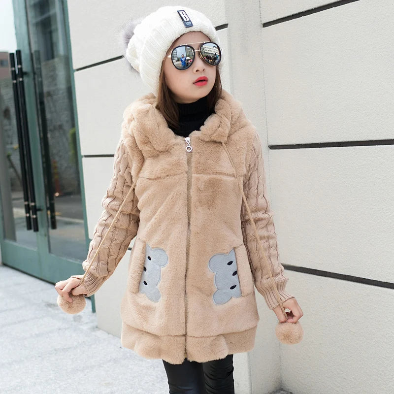Girl's Lovely Little Bear Winter Coat – Faux Fur Fleece Jacket