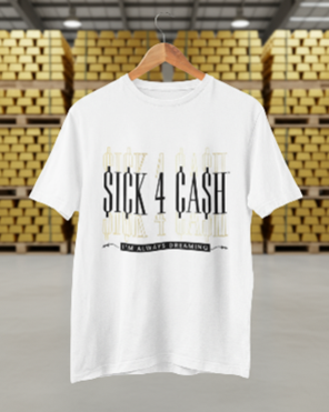 White t-shirt with Sick 4 Cahd text
