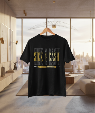 Black t-shirt with gold text on l