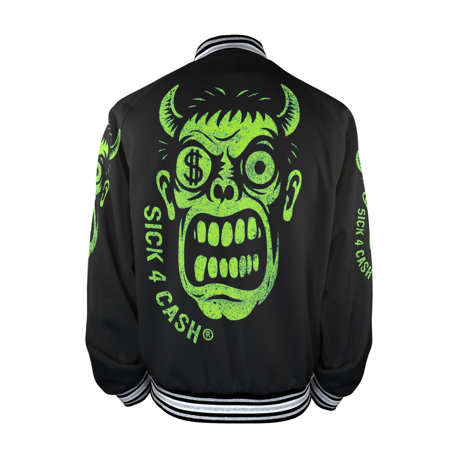 S4C CASH FACE™ Unisex Striped Trim Bomber Jacket – Halloween Edition