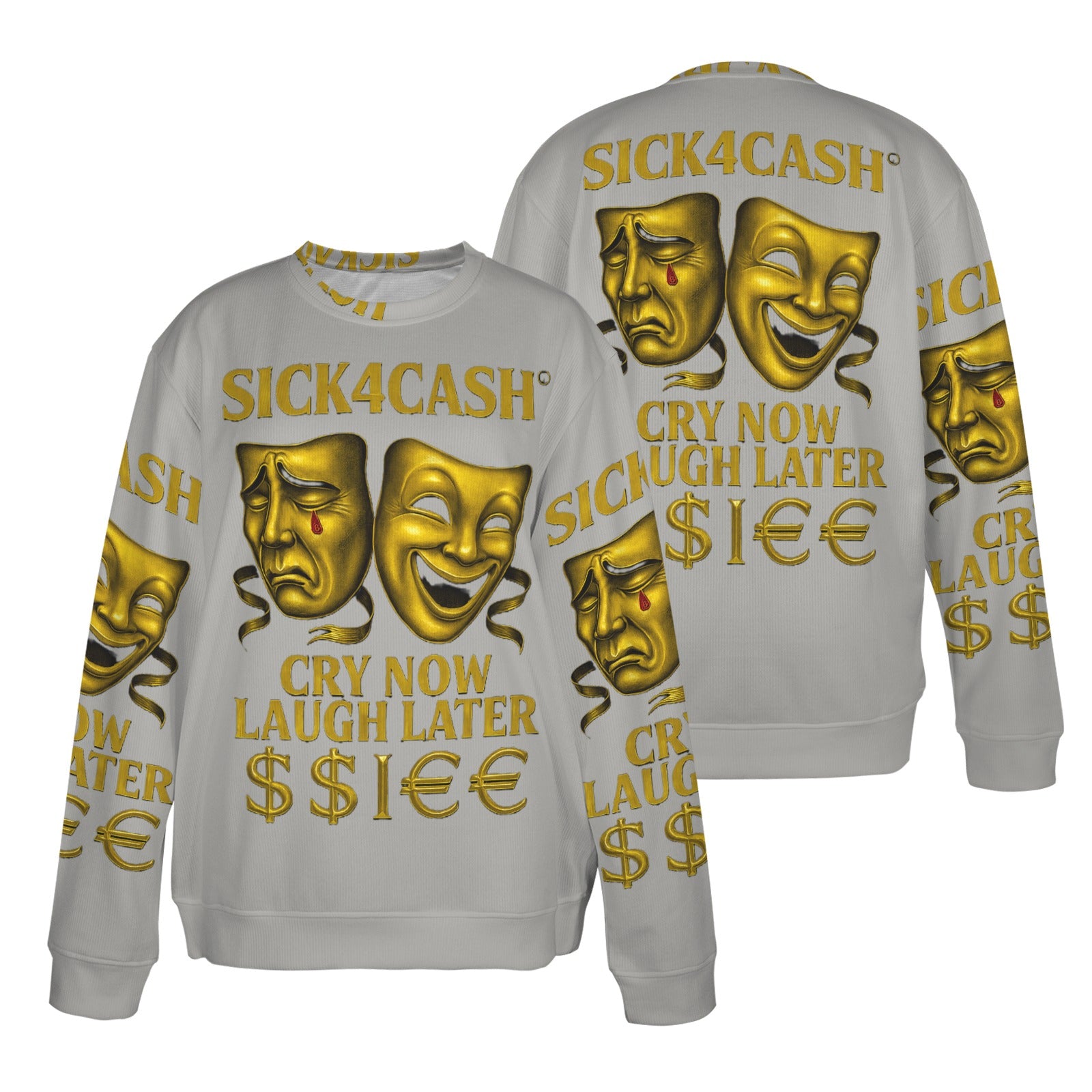 🧥 SICK4CASH® Legacy CRY NOW LAUGH LATER Sweater (Unisex | S–XL) This isn’t just a sweater—it’s a wearable archive. A tribute to the grind, the bloodline, and the payout. Upload your family photo, embed your legacy, and wear the movement.