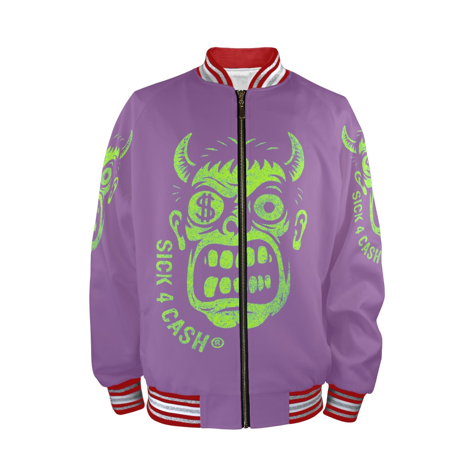 S4C CASH FACE™ Unisex Striped Trim Bomber Jacket – Halloween Edition