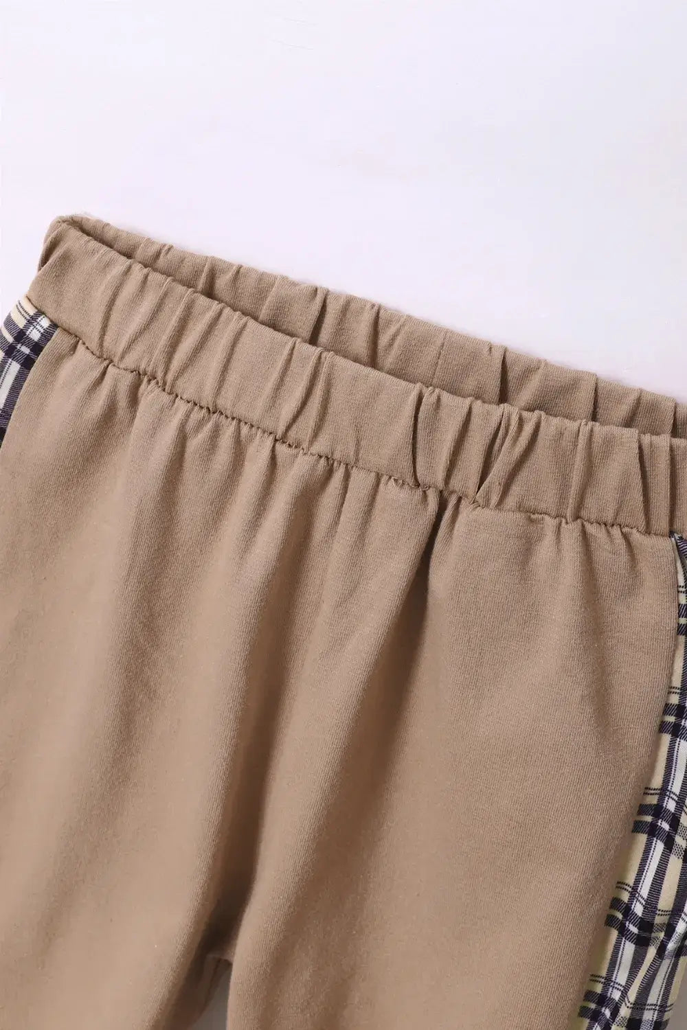 Children's Plaid Hoodie and pants Set showing the waistband of the pants with plaid accents.