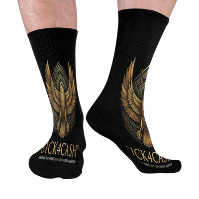 Mid-Calf Socks (Black Bottom) showcasing a bold all-over print design and solid black bottom for style and comfort.