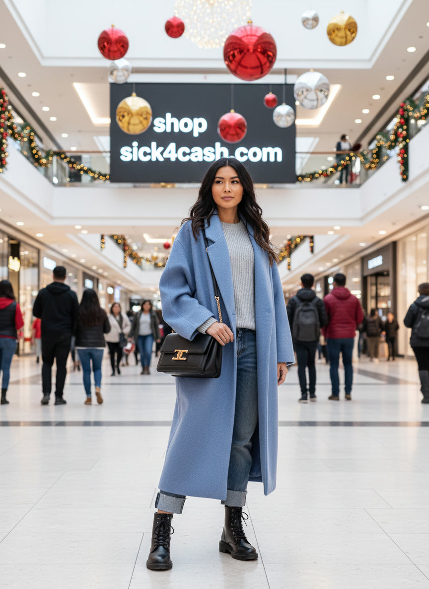 Blue Full Size Wool Blend Overcoat Plus Size