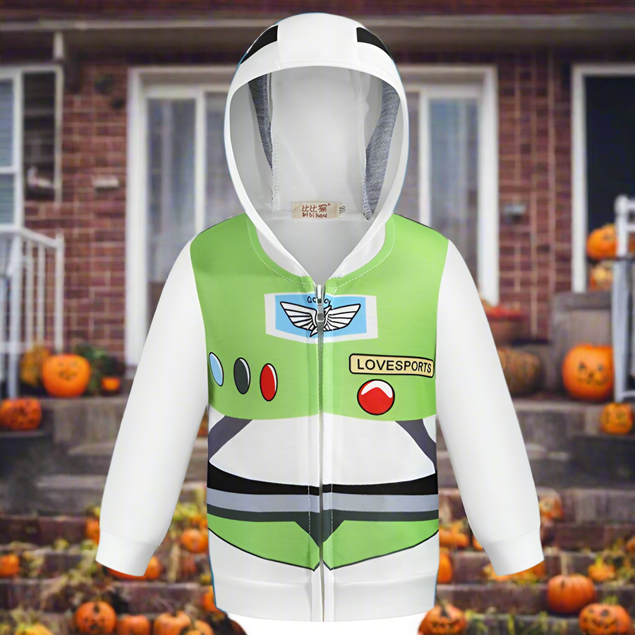 Red and blue Spider Man inspired boys hoodie with spider emblem on chest