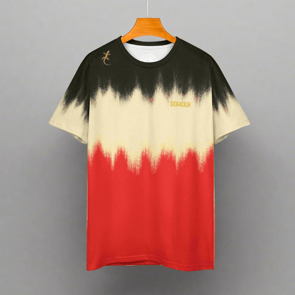 SICK4CASH — Premium Cotton Color Tee featuring a bold black, cream, and red dip-dye design on a lightweight fabric.