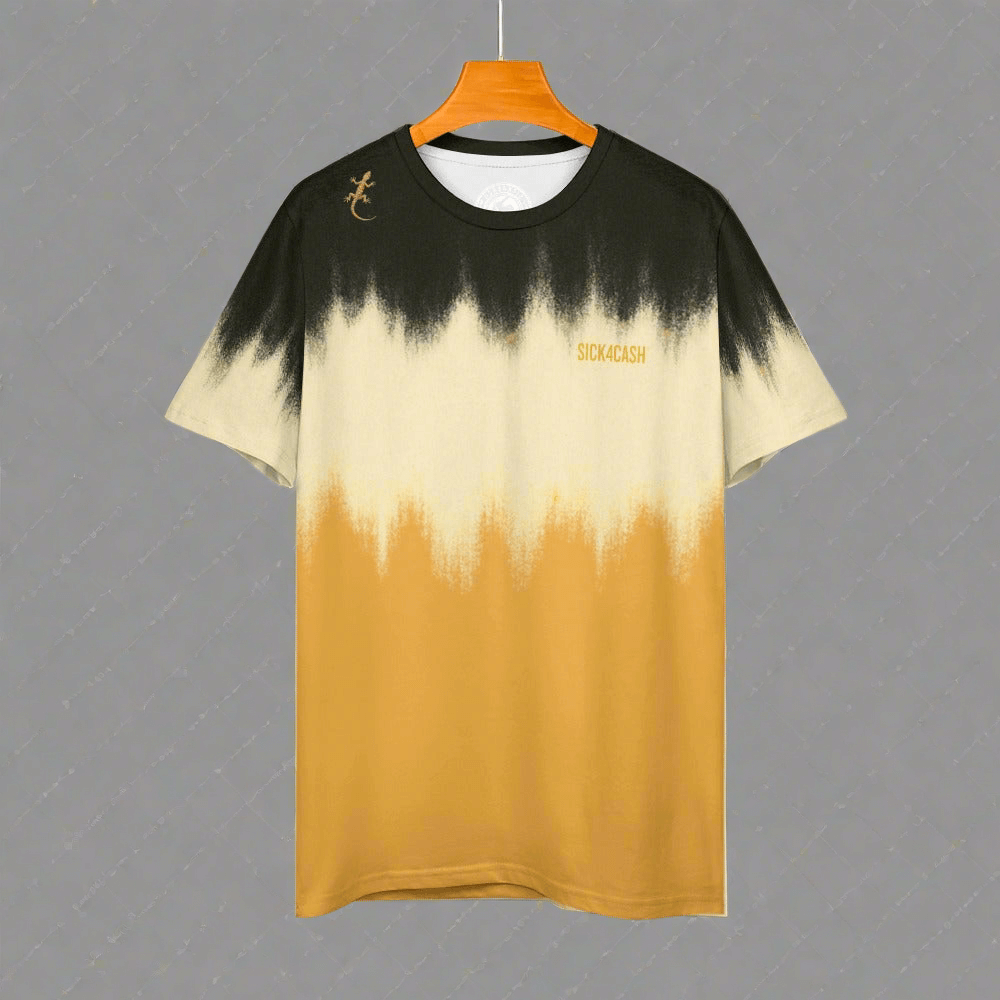 SICK4CASH — Premium Cotton Color Tee featuring a modern dip-dye design in black and beige shades.