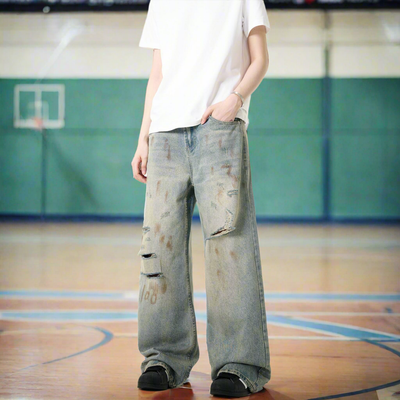 Men Vintage Ripped Jeans