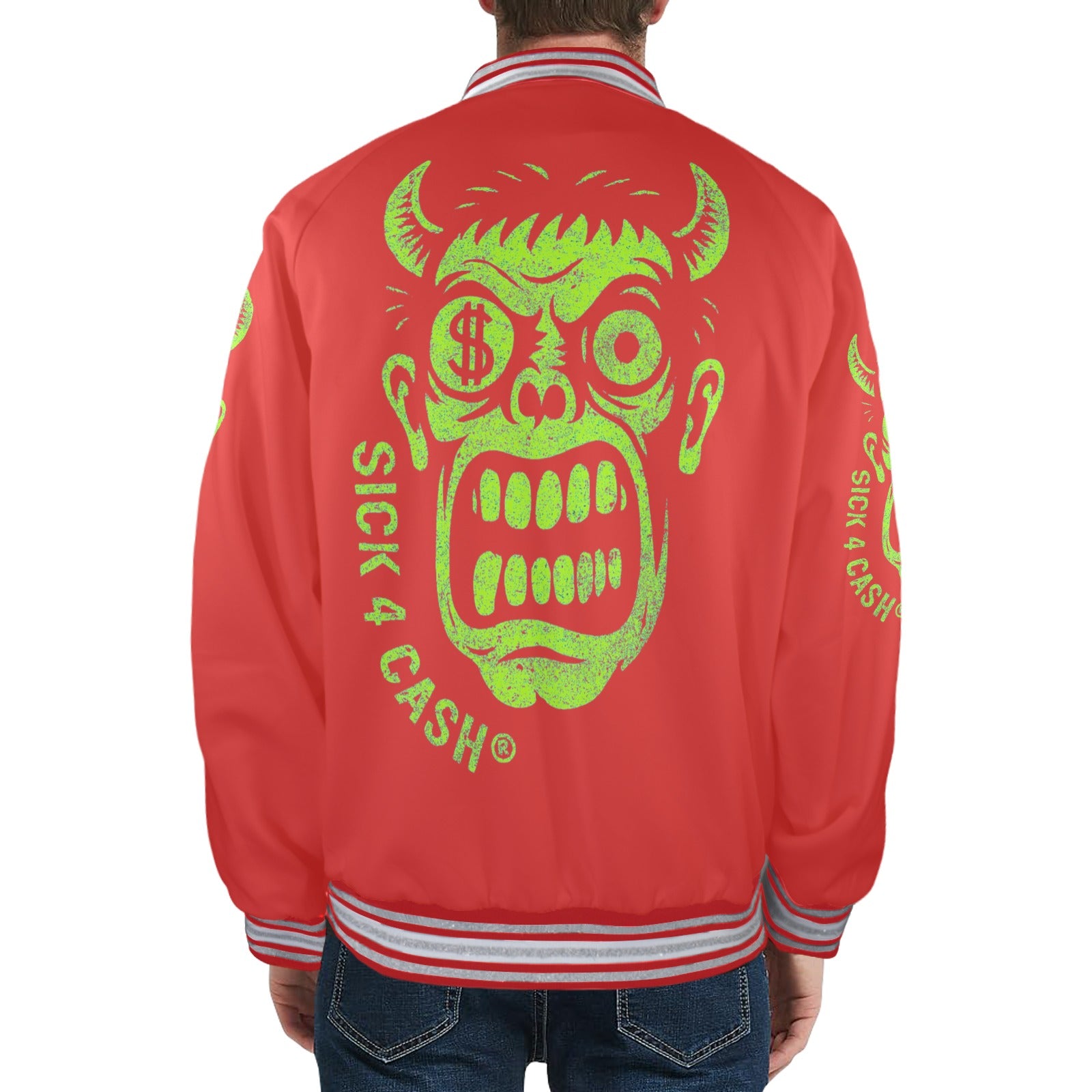 S4C CASH FACE™ Unisex Striped Trim Bomber Jacket – Halloween Edition