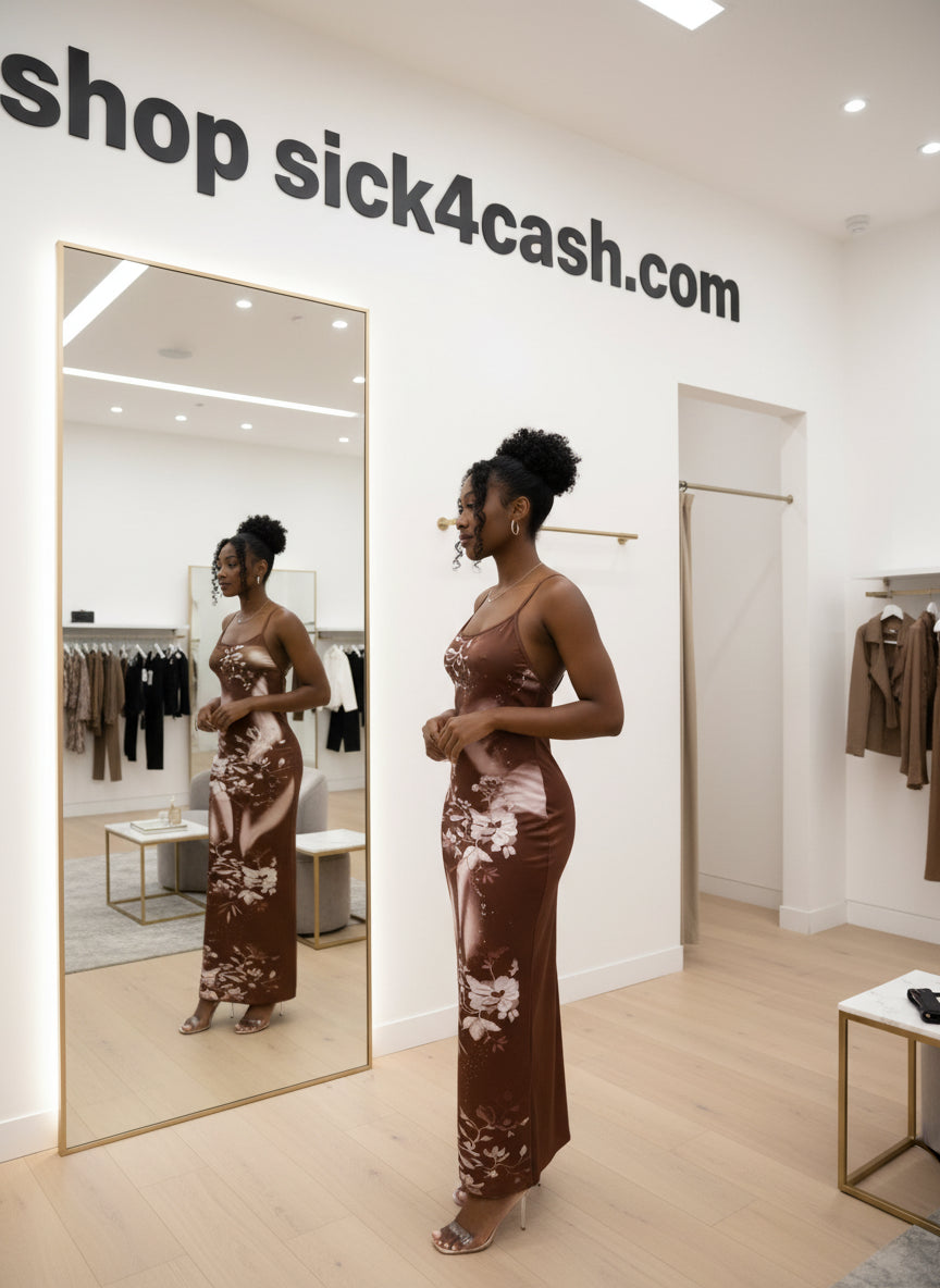 Brown dress with floral patterns