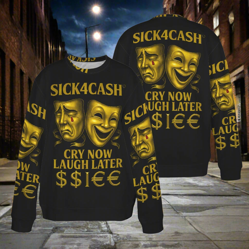 🧥 SICK4CASH® Legacy CRY NOW LAUGH LATER Sweater (Unisex | S–XL) This isn’t just a sweater—it’s a wearable archive. A tribute to the grind, the bloodline, and the payout. Upload your family photo, embed your legacy, and wear the movement.