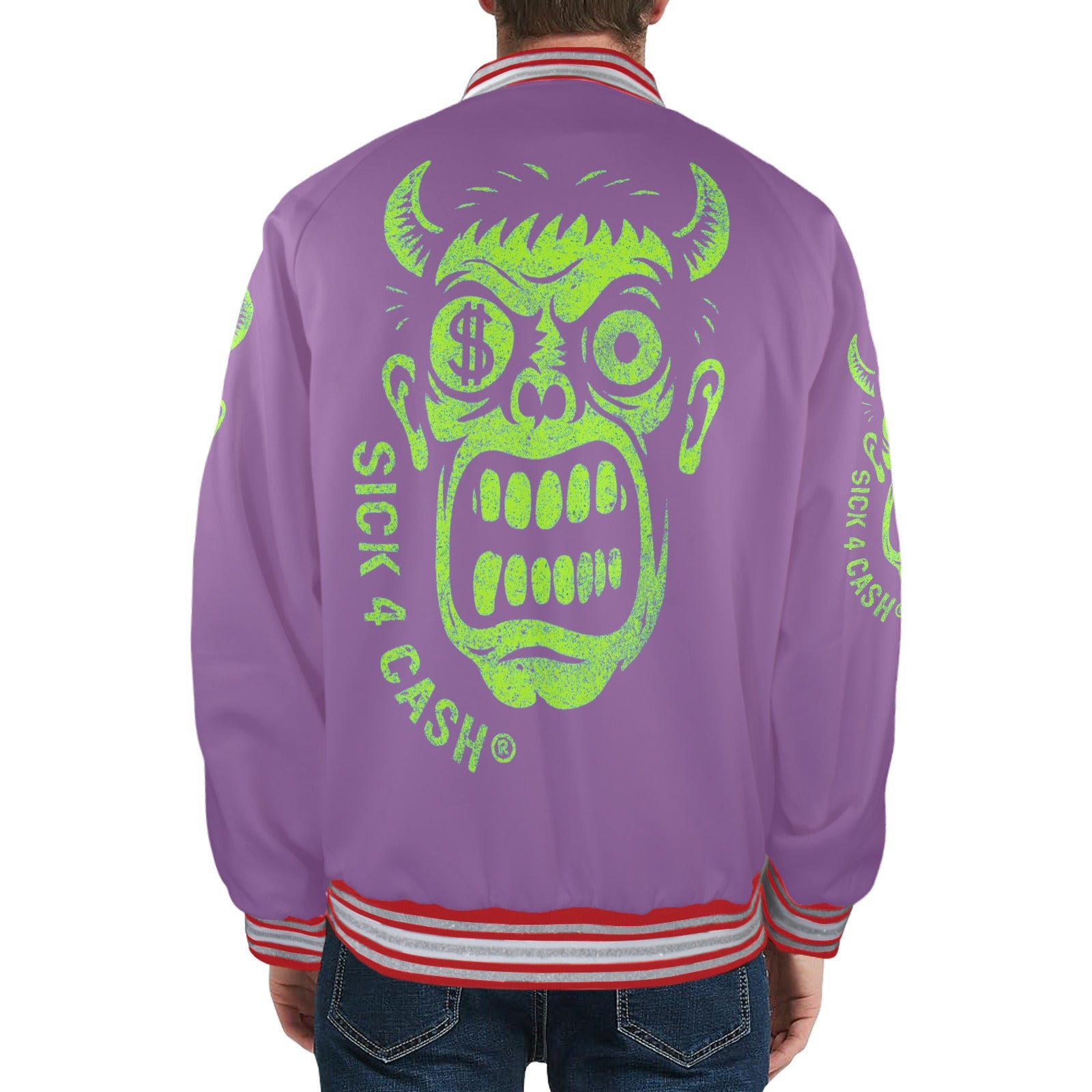 S4C CASH FACE™ Unisex Striped Trim Bomber Jacket – Halloween Edition