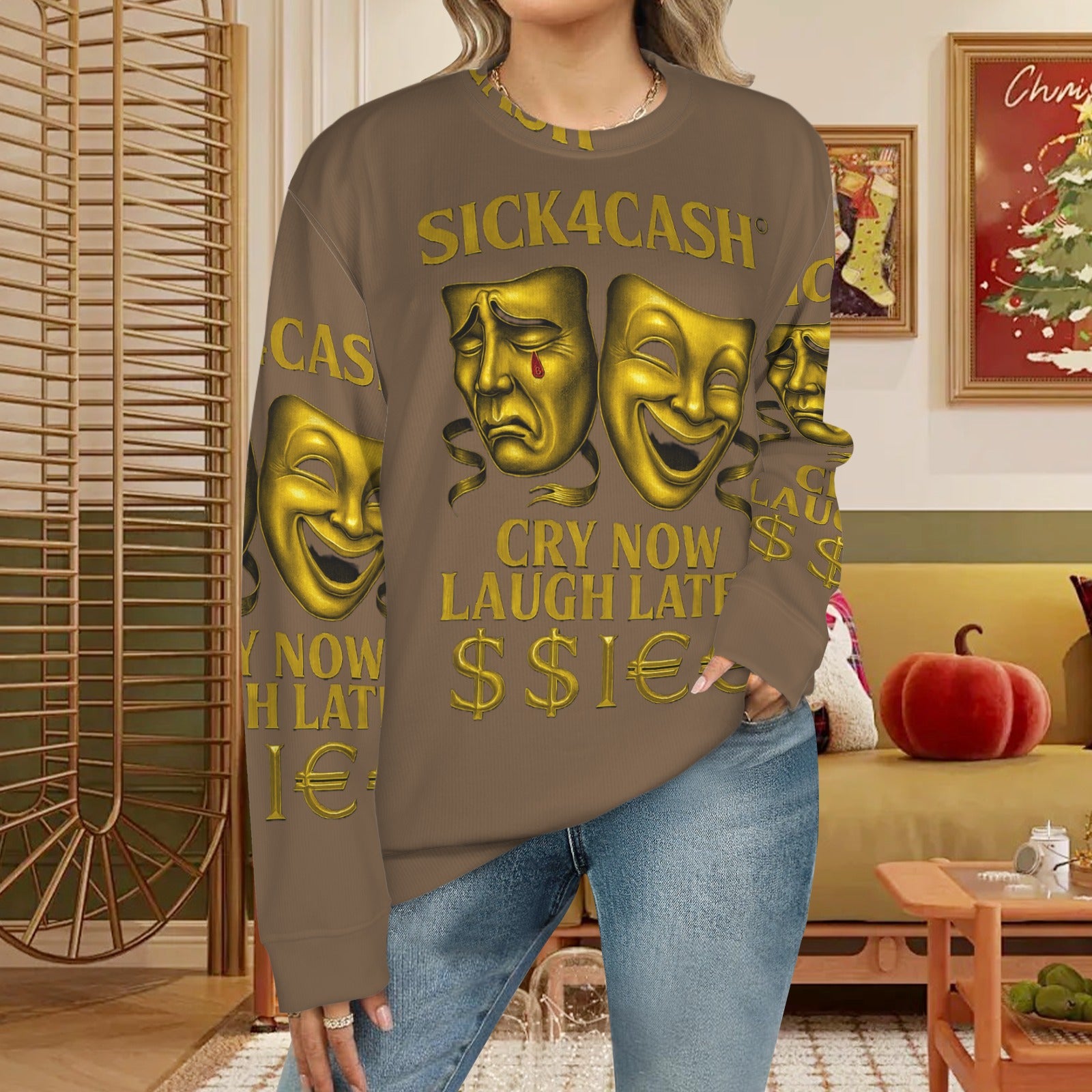 🧥 SICK4CASH® Legacy CRY NOW LAUGH LATER Sweater (Unisex | S–XL) This isn’t just a sweater—it’s a wearable archive. A tribute to the grind, the bloodline, and the payout. Upload your family photo, embed your legacy, and wear the movement.