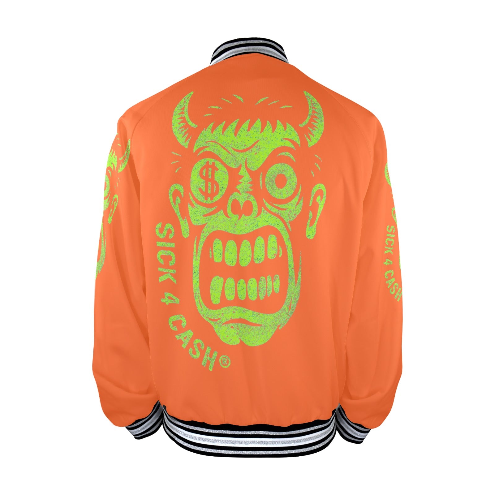 S4C CASH FACE™ Unisex Striped Trim Bomber Jacket – Halloween Edition