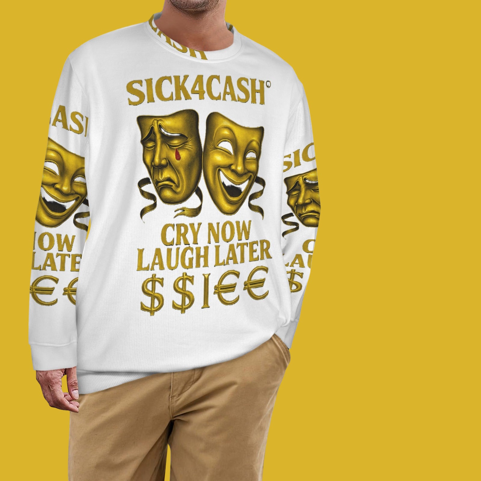 🧥 SICK4CASH® Legacy CRY NOW LAUGH LATER Sweater (Unisex | S–XL) This isn’t just a sweater—it’s a wearable archive. A tribute to the grind, the bloodline, and the payout. Upload your family photo, embed your legacy, and wear the movement.
