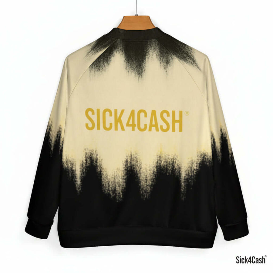 Sick4Cash Premium Varsity Jacket - S4C Sweater Cloth featuring a stylish black and beige design.
