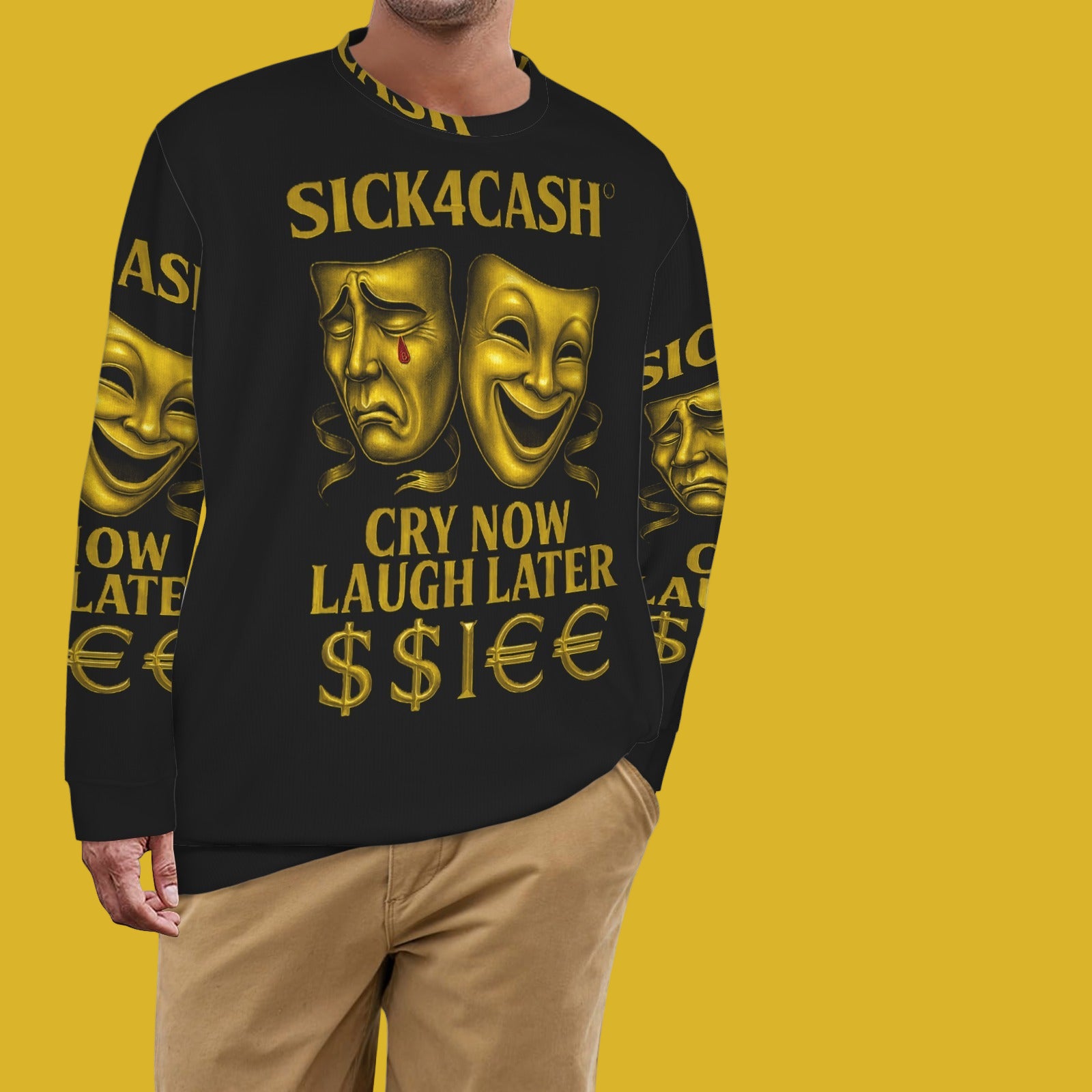 🧥 SICK4CASH® Legacy CRY NOW LAUGH LATER Sweater (Unisex | S–XL) This isn’t just a sweater—it’s a wearable archive. A tribute to the grind, the bloodline, and the payout. Upload your family photo, embed your legacy, and wear the movement.