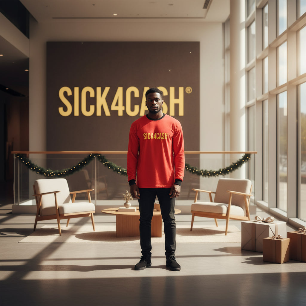 SICK4CASH long sleeve tee in red - front view