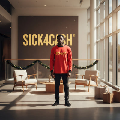 SICK4CASH long sleeve tee in red - front view