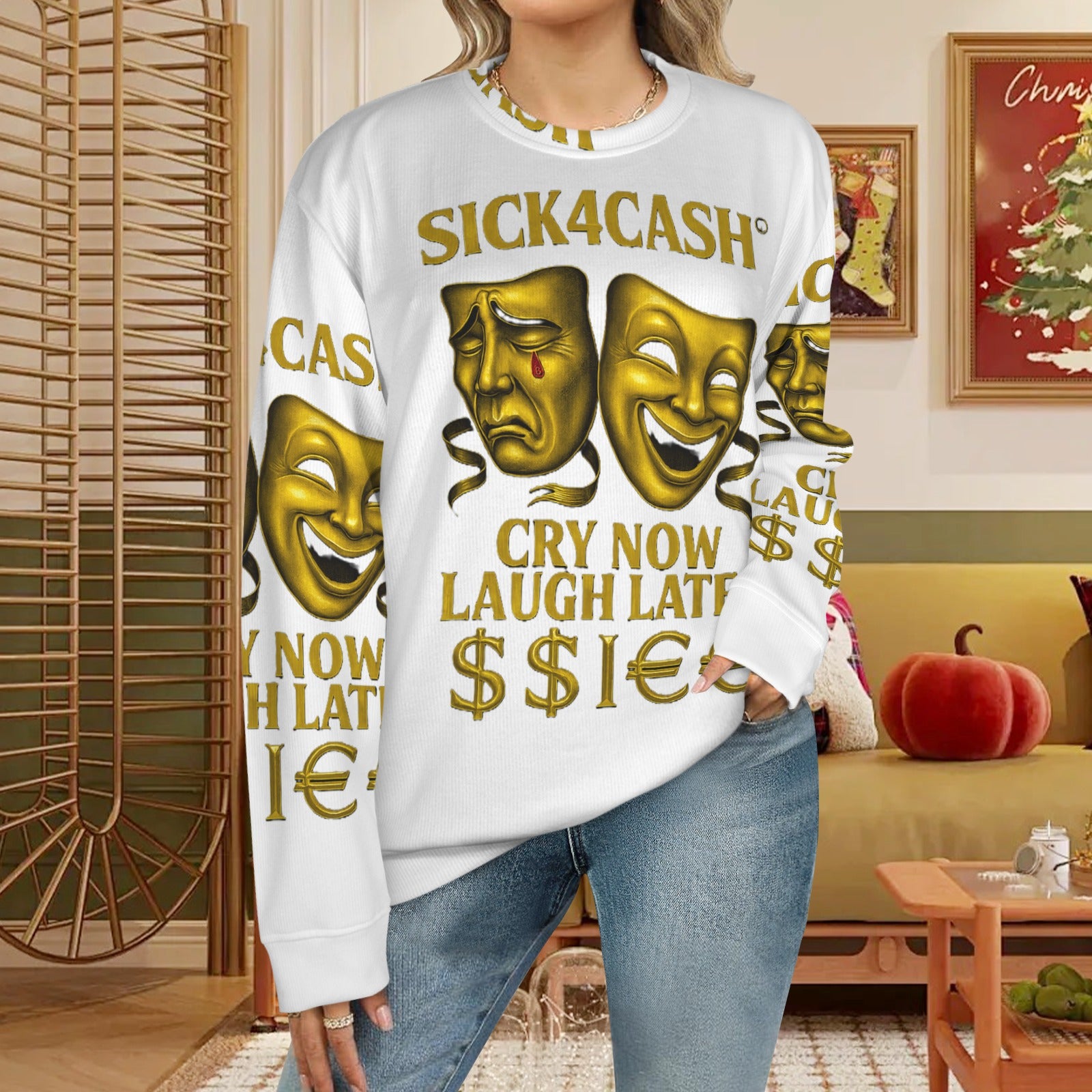 🧥 SICK4CASH® Legacy CRY NOW LAUGH LATER Sweater (Unisex | S–XL) This isn’t just a sweater—it’s a wearable archive. A tribute to the grind, the bloodline, and the payout. Upload your family photo, embed your legacy, and wear the movement.