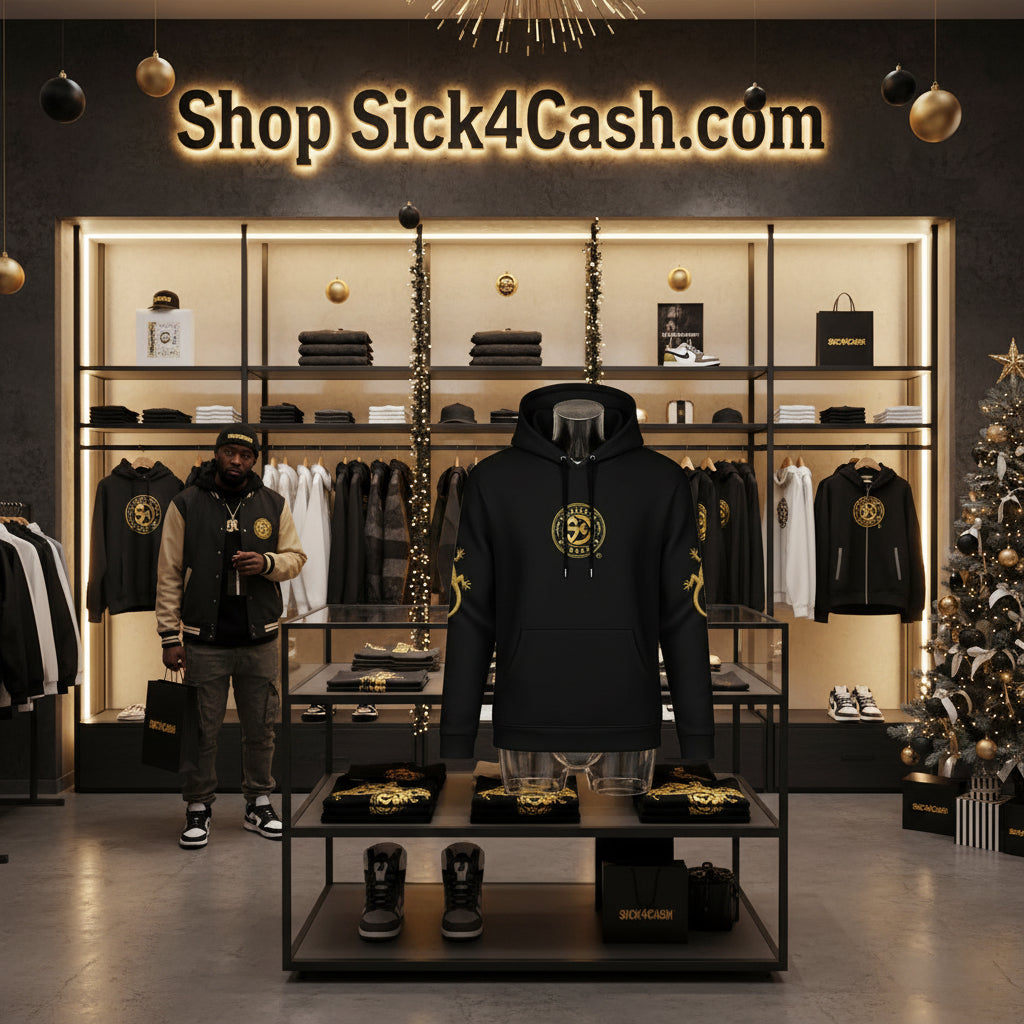 SICK4CASH black hoodie with gold lizard graphic design