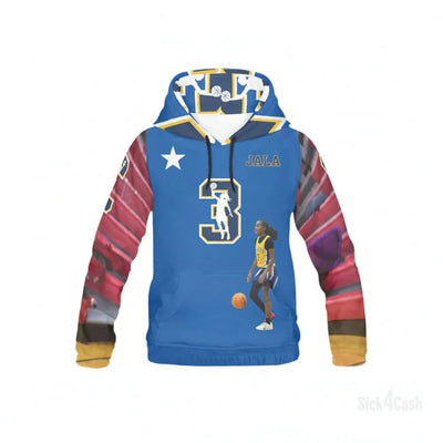 Jala McKnight Family Bundle – Adult Hoodie + Youth Hoodie + Bag | SICK4CASH® featuring vibrant basketball design.