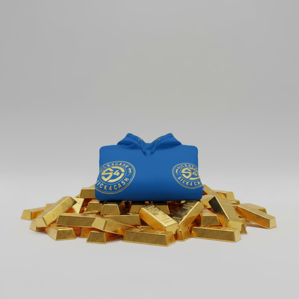 Blue Hoodie with black and gold