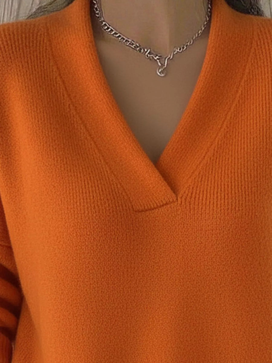 Full Size V-Neck Long Sleeve Sweater Plus Size