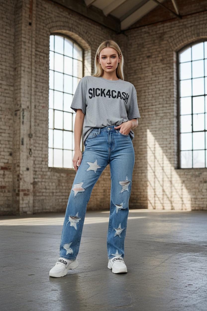 Designer blue jeans with star