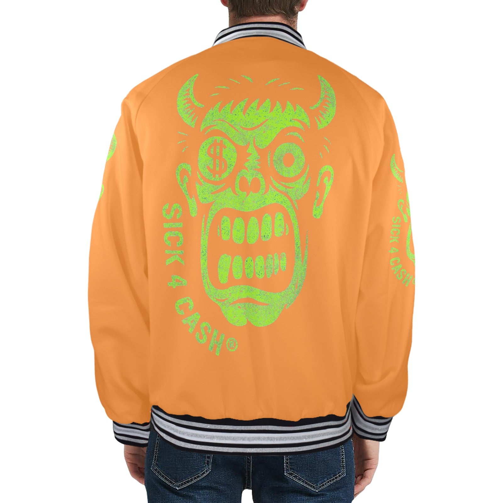 S4C CASH FACE™ Unisex Striped Trim Bomber Jacket – Halloween Edition