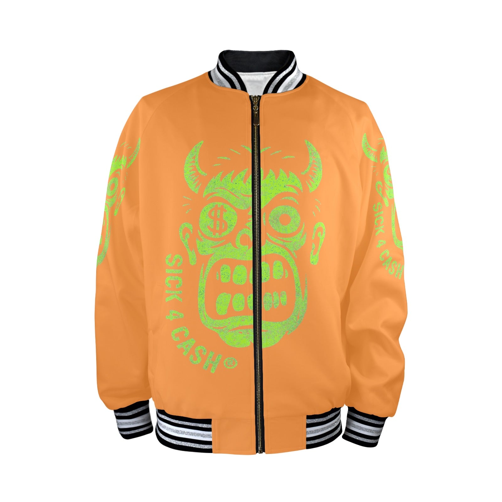 S4C CASH FACE™ Unisex Striped Trim Bomber Jacket – Halloween Edition