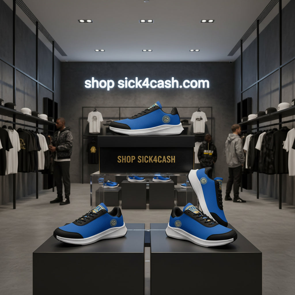 Blue sneaker with white bottom