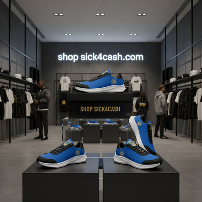 Blue sneaker with white bottom