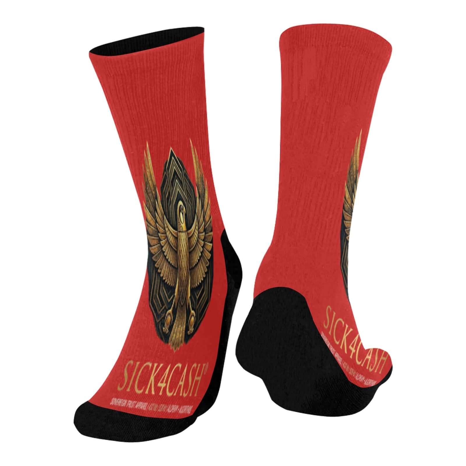 Mid-Calf Socks (Black Bottom) featuring bold print design with solid black bottom and vibrant colors.