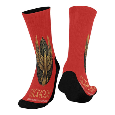 Mid-Calf Socks (Black Bottom) featuring bold print design with solid black bottom and vibrant colors.