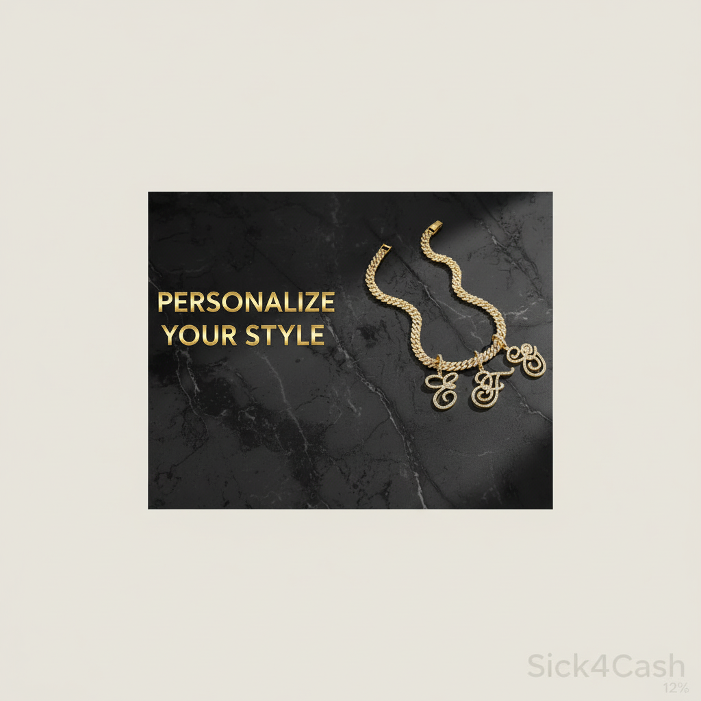 Hip Hop Grass Letter Pendant – Melon Seed Buckle Cuban Chain Accessory showcasing personalized style on a marble background.