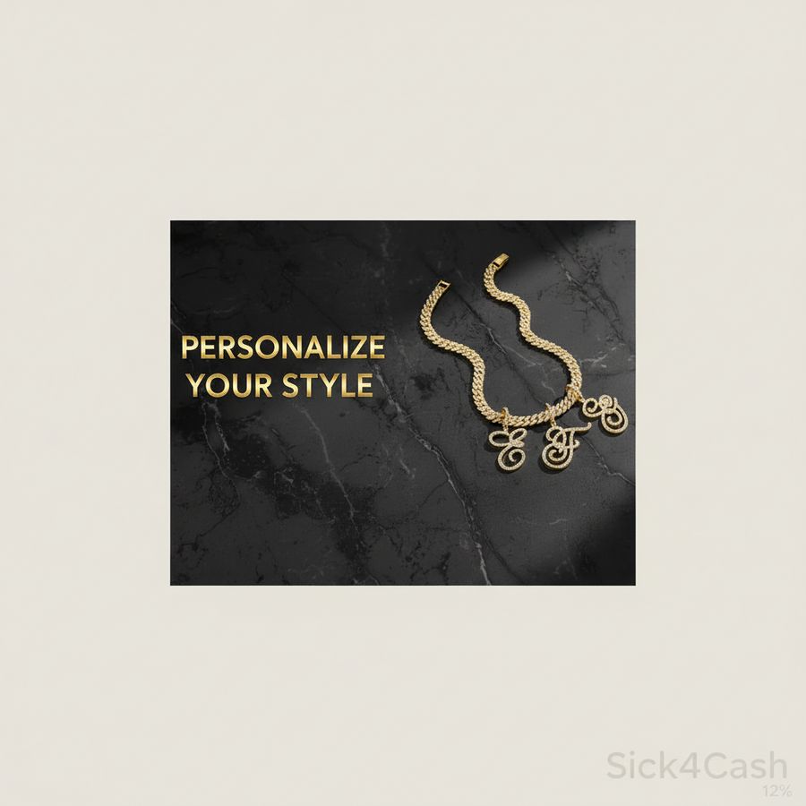 Hip Hop Grass Letter Pendant – Melon Seed Buckle Cuban Chain Accessory showcasing personalized style on a marble background.
