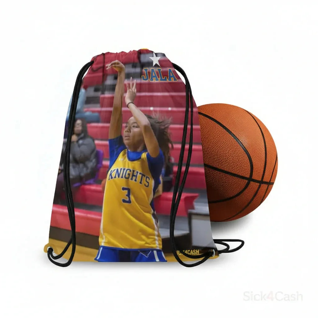 Jala McKnight Family Bundle – Adult Hoodie + Youth Hoodie + Bag | SICK4CASH® drawstring bag with basketball theme.