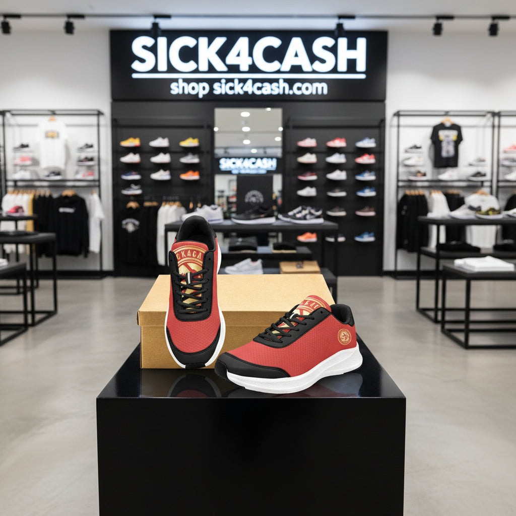 Designer red sneakers with white bottom