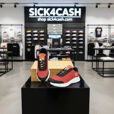 Designer red sneakers with white bottom