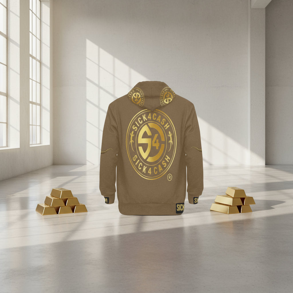 Brown Hoodie with gold print